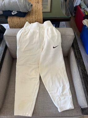 Nike Kids Cream Fleece Joggers with Black Swoosh